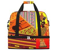 Entemne Large Travel Bag for Women Men African Woman Elephant Ethnic Foldable Duffle Holdall Bag with Shoe Compartment Lightweight Carry on Luggage Tote Overnight Weekender Duffels