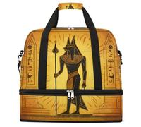 Entemne Large Travel Bag for Women Men Ancient Egypt Murals Anu oldable Duffle Holdall Bag with Shoe Compartment Lightweight Carry on Luggage Tote Overnight Weekender Duffels