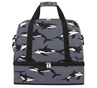 Entemne Large Travel Bag for Women Men Cute Orcas Jumping Dark Gray Foldable Duffle Holdall Bag with Shoe Compartment Lightweight Carry on Luggage Tote Overnight Weekender Duffels