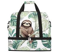 Entemne Large Travel Bag for Women Men Cute Sloth Tropical Palm Leaves Foldable Duffle Holdall Bag with Shoe Compartment Lightweight Carry on Luggage Tote Overnight Weekender Duffels