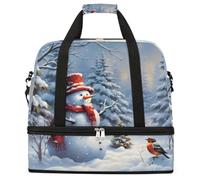 Entemne Large Travel Bag for Women Men Cute Snowman Birds Christmas Trees Winter Foldable Duffle Holdall Bag with Shoe Compartment Lightweight Carry on Luggage Tote Overnight Weekender Duffels