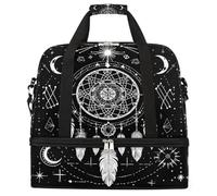 Entemne Large Travel Bag for Women Men Dreamcatcher Moon Black Foldable Duffle Holdall Bag with Shoe Compartment Lightweight Carry on Luggage Tote Overnight Weekender Duffels