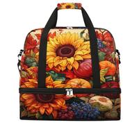 Entemne Large Travel Bag for Women Men Harvest Sunflowers Autumn Foldable Duffle Holdall Bag with Shoe Compartment Lightweight Carry on Luggage Tote Overnight Weekender Duffels