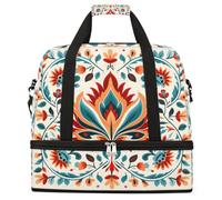 Entemne Large Travel Bag for Women Men India Ethnic Mask Floral Foldable Duffle Holdall Bag with Shoe Compartment Lightweight Carry on Luggage Tote Overnight Weekender Duffels
