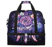 Entemne Large Travel Bag for Women Men Purple Floral Dreamcatcher Foldable Duffle Holdall Bag with Shoe Compartment Lightweight Carry on Luggage Tote Overnight Weekender Duffels