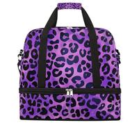 Entemne Large Travel Bag for Women Men Purple Leopard Print Foldable Duffle Holdall Bag with Shoe Compartment Lightweight Carry on Luggage Tote Overnight Weekender Duffels