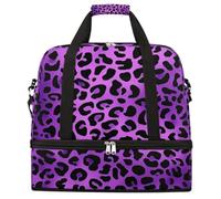 Entemne Large Travel Bag for Women Men Purple Leopard Prints Foldable Duffle Holdall Bag with Shoe Compartment Lightweight Carry on Luggage Tote Overnight Weekender Duffels
