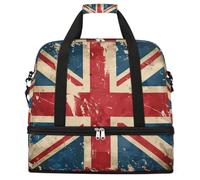 Entemne Large Travel Bag for Women Men Retro Britain UK Flag Foldable Duffle Holdall Bag with Shoe Compartment Lightweight Carry on Luggage Tote Overnight Weekender Duffels