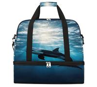 Entemne Large Travel Bag for Women Men Turquoise Sea Killer Whale Orca Foldable Duffle Holdall Bag with Shoe Compartment Lightweight Carry on Luggage Tote Overnight Weekender Duffels