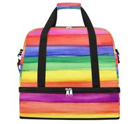 Entemne Large Travel Bag for Women Men Watercolor Rainbow Stripes Foldable Duffle Holdall Bag with Shoe Compartment Lightweight Carry on Luggage Tote Overnight Weekender Duffels