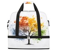 Entemne Large Travel Bag for Women Men Waterolor Four Season Tree Art Painting Foldable Duffle Holdall Bag with Shoe Compartment Lightweight Carry on Luggage Tote Overnight Weekender Duffels
