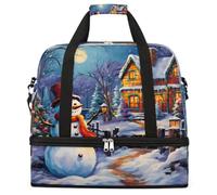 Entemne Large Travel Bag for Women Men Winter Snowman Moon Foldable Duffle Holdall Bag with Shoe Compartment Lightweight Carry on Luggage Tote Overnight Weekender Duffels
