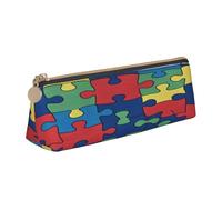 Entemne Leather Pencil Case Colorful Puzzle Pattern Waterproof Pencil Bag for Girls Boys Kids Stationery Organiser Small School Supply Bag for School Office Organiser Bag