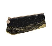 Entemne Leather Pencil Case Golden Black Kanagawa Waves Waterproof Pencil Bag for Girls Boys Kids Stationery Organiser Small School Supply Bag for School Office Organiser Bag