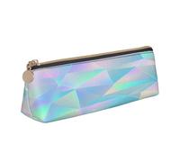 Entemne Leather Pencil Case Rainbow Pastel Geometric Iridescent Waterproof Pencil Bag for Girls Boys Kids Stationery Organiser Small School Supply Bag for School Office Organiser Bag