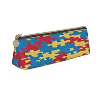 Entemne Leather Pencil Case Red Yellow Blue Puzzle Pattern Waterproof Pencil Bag for Girls Boys Kids Stationery Organiser Small School Supply Bag for School Office Organiser Bag