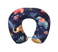 Entemne Memory Foam Travel Pillow Cute Cartoon Elephant Floral Comfortable U Shaped Neck Support Pillow For Kids Adults Airplanes Cars Office Use With Removeable Pillowcase