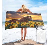 Entemne Microfiber Beach Towel Animal Horse Sunflowers Quick Dry Absorbent Large Bath Towel For Holiday Travel Swimming Gym Yoga Lightweight Shower Towels With Carry Bag, 80x160cm