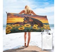 Entemne Microfiber Beach Towel Majestic Horse Sunflower Field Quick Dry Absorbent Large Bath Towel For Holiday Travel Swimming Gym Yoga Lightweight Shower Towels With Carry Bag, 70x140cm