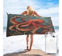 Entemne Microfiber Beach Towel Retro Red Octopus Ocean Quick Dry Absorbent Large Bath Towel For Holiday Travel Swimming Gym Yoga Lightweight Shower Towels With Carry Bag, 70x140cm