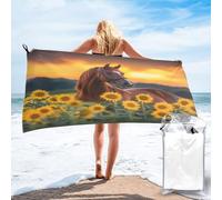 Entemne Microfiber Beach Towel Sunflower Animal Horse Quick Dry Absorbent Large Bath Towel For Holiday Travel Swimming Gym Yoga Lightweight Shower Towels With Carry Bag, 70x140cm