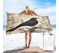 Entemne Microfiber Beach Towel Vintage Raven Quick Dry Absorbent Large Bath Towel For Holiday Travel Swimming Gym Yoga Lightweight Shower Towels With Carry Bag, 80x160cm