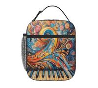 Entemne Musical Notes Swirl Piano Keyboard Lunch Bag for Kids Men Women Insulated Lunch Box Bag Small Cooler Tote Water-Resistant Thermal Leak-Proof Meal Bags for Work Picnic School