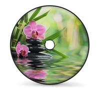 Entemne Orchid Flowers Zen Massage Stone Spare Tyre Cover with Backup Camera Hole 15 In Dust-Proof Waterproof Tire Cover for RV Trailer Jeep SUV Wheel Protector for Diameter 74CM/29in