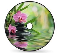 Entemne Orchid Flowers Zen Massage Stone Spare Tyre Cover with Backup Camera Hole 17 In Dust-Proof Waterproof Tire Cover for RV Trailer Jeep SUV Wheel Protector for Diameter 83CM/33in