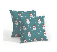 Entemne Outdoor Cushion Covers 40x40 cm Cute Snowman Pattern Throw Pillow Cover Waterproof Square Pillowcases Set of 2 for Patio Garden Furniture Couch Shams