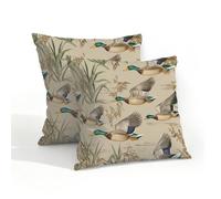 Entemne Outdoor Cushion Covers 45x45 cm Mallard Ducks Vinatge Throw Pillow Cover Waterproof Square Pillowcases Set of 2 for Patio Garden Furniture Couch Shams