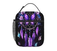 Entemne Purple Butterfly Dream Catcher Lunch Bag for Kids Men Women Insulated Lunch Box Bag Small Cooler Tote Water-Resistant Thermal Leak-Proof Meal Bags for Work Picnic School