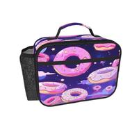 Entemne Purple Pink Donuts Pattern Insulated Lunch Tote Bag for Women Men Kids Leakproof Thermal Lunch Cooler Tote for Work School Picnic Commuter Reusable Bento Boxes Bag