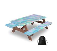Entemne Rainbow Pastel Geometric Iridescent Picnic Table Cover Set with 2 Bench Covers, 5ft