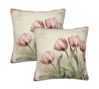 Entemne Retro Pink Tulips Cushion Covers 45x45cm Sofa Cushion Covers Set of 2 Soft Cozy Square Throw Pillow Cases with Hidden Zipper For Bed Couch Car Bench Decor