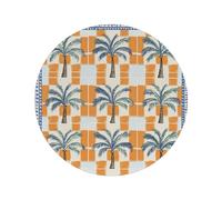 Entemne Round Placemat 1 Pc Tropical Palm Tree checkered Placemats Washable Heat Resistant Dining Table Mats for Party Home Decor Everyday Use
