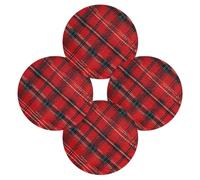 Entemne Round Placemat Set of 4 Red Tartan Check Pattern Placemats Washable Heat Resistant Dining Table Mats for Party Home Decor Everyday Use