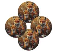 Entemne Round Placemat Set of 4 Wildflowers Red Foxes Placemats Washable Heat Resistant Dining Table Mats for Party Home Decor Everyday Use