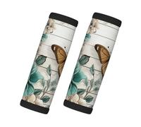 Entemne Rustic Teal Flower Butterfly Vintage Brown Wooden Luggage Handle Wraps 2 Pack Luggage Identifiers for Suitcase Soft Neoprene Handle Covers for Trolley Door Handles Grip Travel Accessories