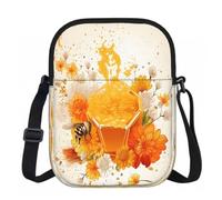 Entemne Small Crossbody Bag Bee Honey Floral Art Lightweight Phone Bag Water-Ressitant Small Shoulder Handbag with 3 Pockets and Adjustable Strap for Women Men Daily Use