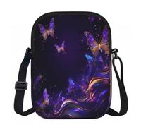 Entemne Small Crossbody Bag Fantasy Butterflies Purple Wavy Lightweight Phone Bag Water-Ressitant Small Shoulder Handbag with 3 Pockets and Adjustable Strap for Women Men Daily Use