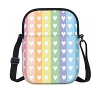 Entemne Small Crossbody Bag Pastel Rainbow Hearts Pattern Lightweight Phone Bag Water-Ressitant Small Shoulder Handbag with 3 Pockets and Adjustable Strap for Women Men Daily Use