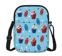 Entemne Small Crossbody Bag Red Blue Cupcakes Stars Ice Cream Lightweight Phone Bag Water-Ressitant Small Shoulder Handbag with 3 Pockets and Adjustable Strap for Women Men Daily Use