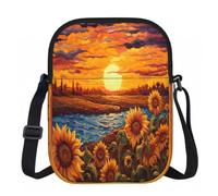 Entemne Small Crossbody Bag Sunflower Sunset Art Lightweight Phone Bag Water-Ressitant Small Shoulder Handbag with 3 Pockets and Adjustable Strap for Women Men Daily Use