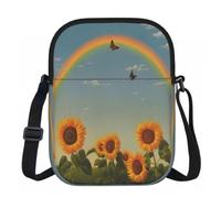 Entemne Small Crossbody Bag Sunflwoer Rainbow Art Lightweight Phone Bag Water-Ressitant Small Shoulder Handbag with 3 Pockets and Adjustable Strap for Women Men Daily Use