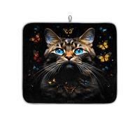 Entemne Small Dish Drying Mat 40x46cm Cute Animal Cat Butterfly Drying Mat for Kitchen Counter Protector Absorbent Heat Resistant Coffee Bar Mats Drainer Rack Pad