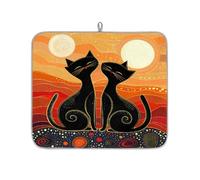 Entemne Small Dish Drying Mat 40x46cm Cute Ethnic Cat Sunset Drying Mat for Kitchen Counter Protector Absorbent Heat Resistant Coffee Bar Mats Drainer Rack Pad