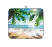Entemne Small Dish Drying Mat 40x46cm Hawaii Beach Palm Trees Drying Mat for Kitchen Counter Protector Absorbent Heat Resistant Coffee Bar Mats Drainer Rack Pad
