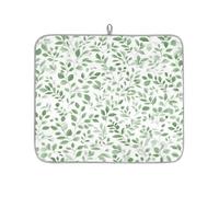 Entemne Small Dish Drying Mat 40x46cm Spring Green Leaves Drying Mat for Kitchen Counter Protector Absorbent Heat Resistant Coffee Bar Mats Drainer Rack Pad