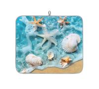 Entemne Small Dish Drying Mat 40x46cm Summer Seashells Ocean Beach Drying Mat for Kitchen Counter Protector Absorbent Heat Resistant Coffee Bar Mats Drainer Rack Pad